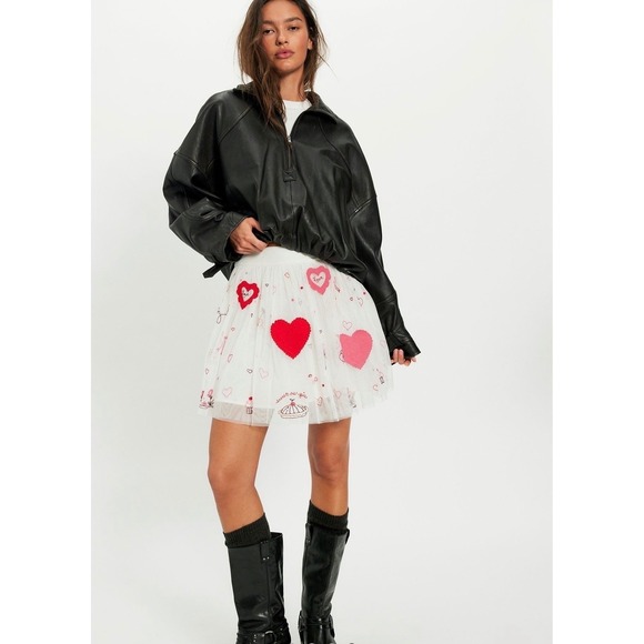 Free People Heart Sketchbook Mini Skirt White Crochet Valentine NWT Small